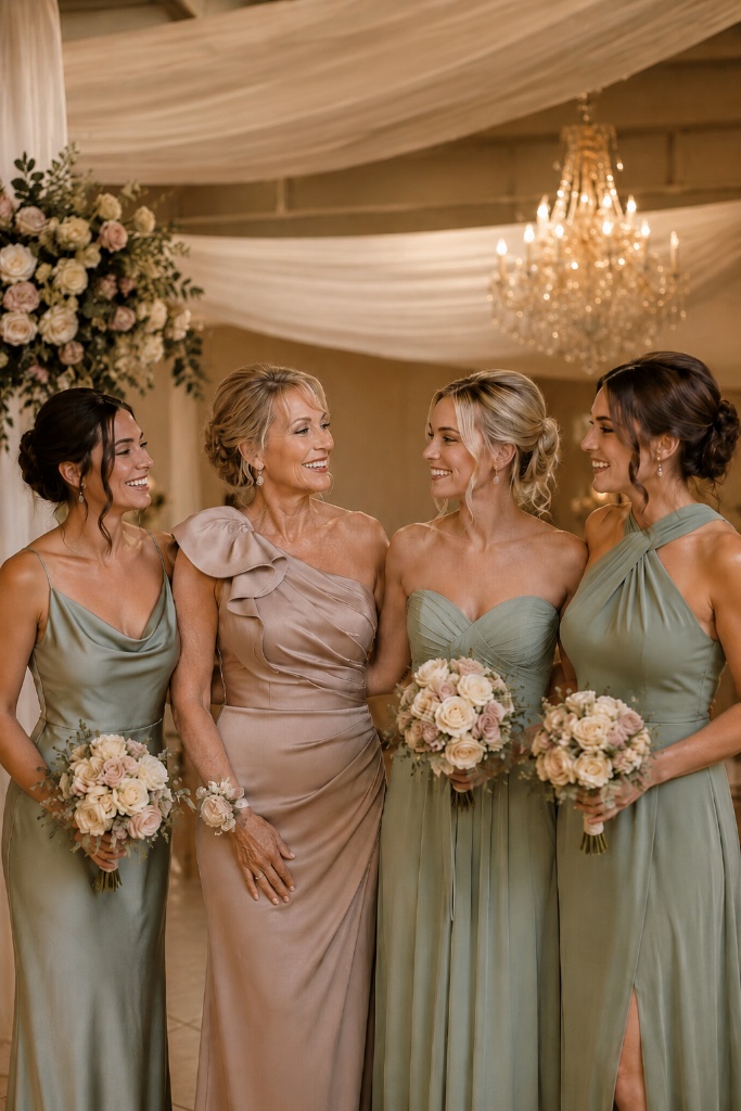 Bridesmaid dresses at Heather's Boutique near Milwaukee, Wisconsin — bridal party styling in Oconomowoc